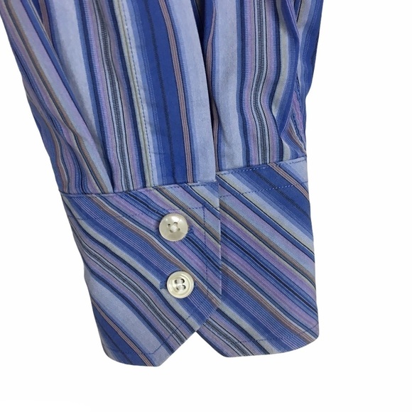 TED BAKER LONDON Button Up Dress Shirt Blue Stripe Classic Neck 17.5 Size 36/37 - Picture 6 of 11